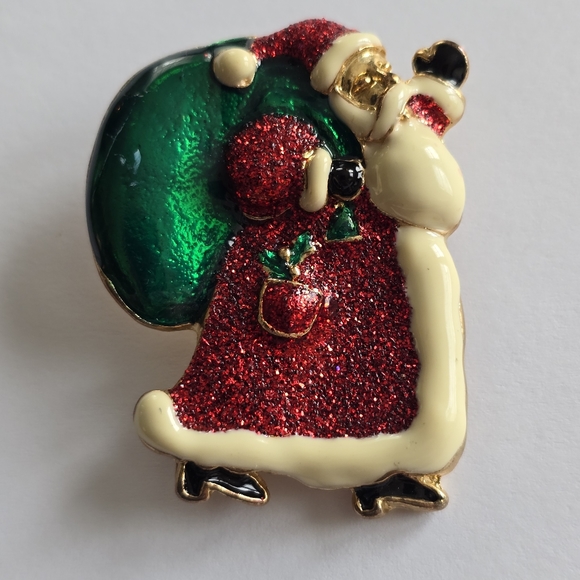 Vintage Santa Claus brooch Christmas holiday pin Red green gold tone - Picture 2 of 9